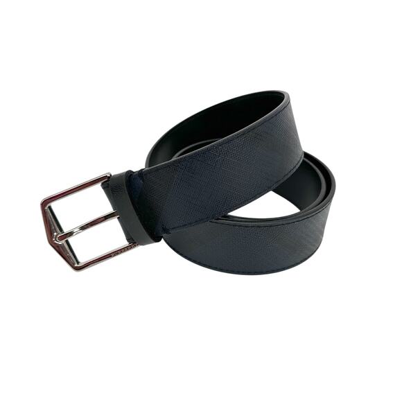 BURBERRY Joe London Check Leather Belt Navy/Black 80 | 32 - Picture 1 of 13